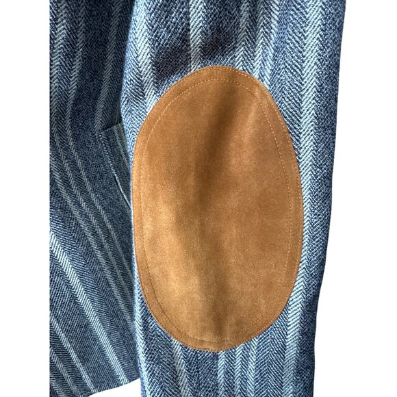 SMYTHE Duchess Tweed Wool Striped Single Button Suede Elbow Patches Blazer Gray - Picture 8 of 10